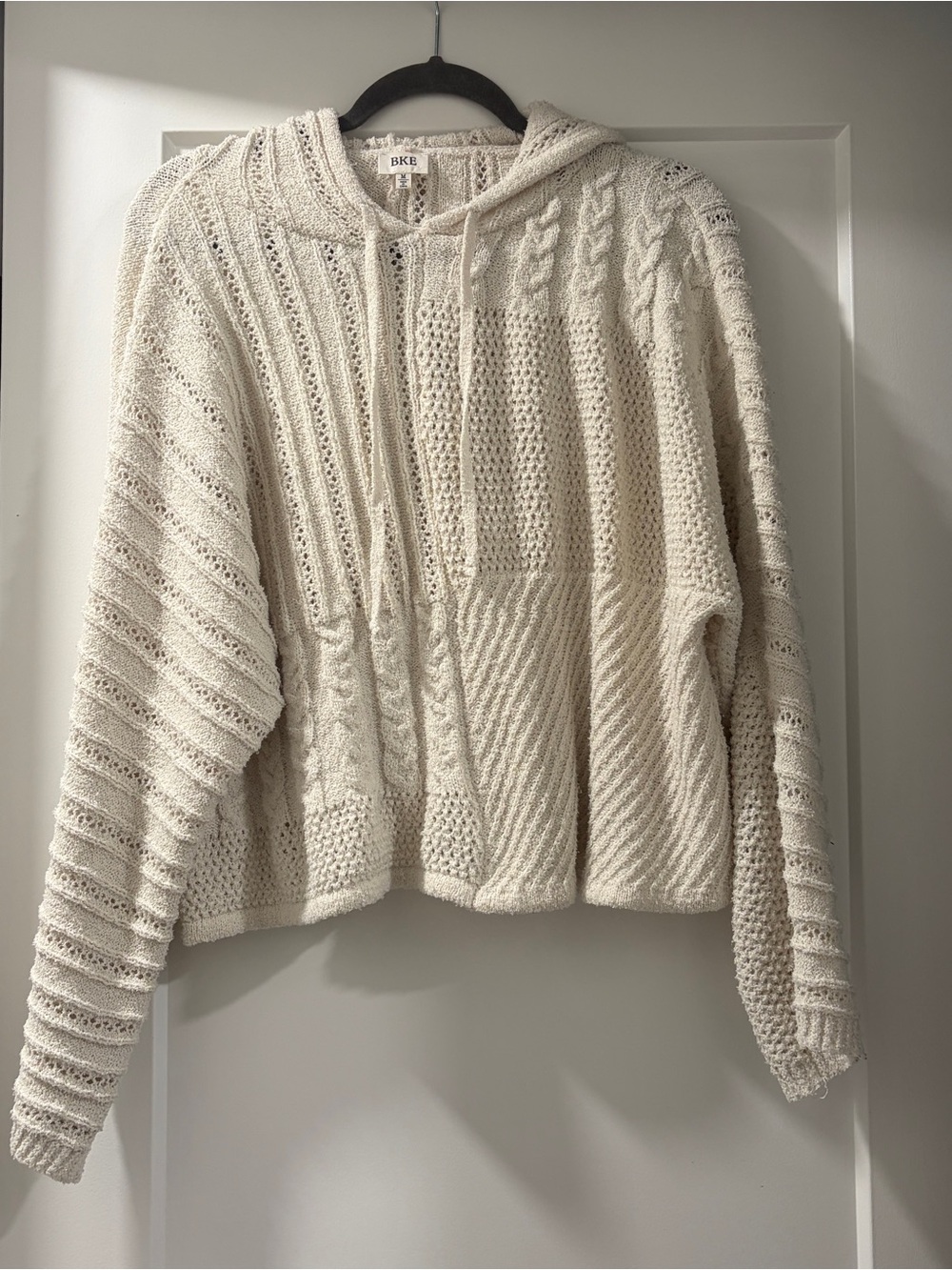 BKE Cream Cable-Knit Hooded Pullover Sweater